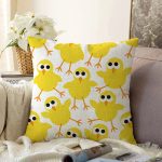 Sarı Civciv Desenli Dijital Baskılı Özel Tasarım Modern Raşel Kadife Yastık Kırlent Kılıfı Realhomes