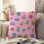 - Print - Realhomes Pembe Zeminde Bebek Odası Temalı Dijital Baskılı Özel Tasarım Modern Raşel Kadife Yastık Kırlent Kılıfı Realhomes