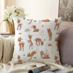 Sevimli Ceylan Ve Tavşan Motifli Dijital Baskılı Özel Tasarım Modern Raşel Kadife Yastık Kırlent Kılıfı Realhomes