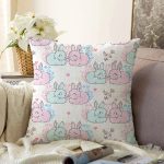- Sonil-K1259-Gorsel - Realhomes  Sevimli Pembe Mavi Tavşan Desenli Dijital Baskılı Özel Tasarım Modern Raşel Kadife Yastık Kırlent Kılıfı Realhomes