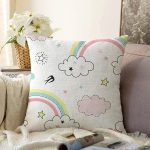 - SP-stock - Realhomes Gökkuşağı Ve Bulut Temalı Dijital Baskılı Özel Tasarım Modern Raşel Kadife Yastık Kırlent Kılıfı Realhomes