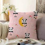 - Mobile - Realhomes  Pembe Zeminde Sevimli Panda Desenli Dijital Baskılı Özel Tasarım Modern Raşel Kadife Yastık Kırlent Kılıfı Realhomes
