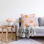 - Print - Realhomes  Pembe Zeminde Güneş Ve Bulut Motifli Dijital Baskılı Özel Tasarım Modern Raşel Kadife Yastık Kırlent Kılıfı Realhomes