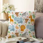 Sevimli Orman Hayvanları Desenli Dijital Baskılı Özel Tasarım Modern Raşel Kadife Yastık Kırlent Kılıfı Realhomes