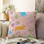 - Cute easter seamless pattern with flat handdrawn rabbits, colorful eggs, flowers and leafs. Spring mood. Easter bunny. Great for fabric, textile, wrapping paper, scrapbooking. Vector Illustration - Realhomes Sevimli Rengarenk Tavşanlar Desenli Dijital Baskılı Özel Tasarım Modern Raşel Kadife Yastık Kırlent Kılıfı Realhomes