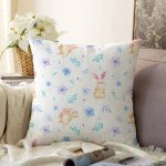 Sevimli Tavşan Ve Çiçek Motifli Dijital Baskılı Özel Tasarım Modern Şönil Yastık Kırlent Kılıfı Realhomes