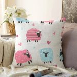 Rengarenk Koyun Motifli Dijital Baskılı Özel Tasarım Modern Raşel Kadife Yastık Kırlent Kılıfı Realhomes