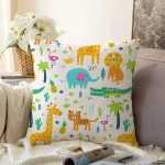 - Seamless pattern wild animals in jungle. Kids vector - Realhomes  Sevimli Orman Hayvanları Desenli Dijital Baskılı Özel Tasarım Modern Raşel Kadife Yastık Kırlent Kılıfı Realhomes