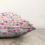 - Print - Realhomes  Pembe Pelikan Ve Çiçek Desenli Dijital Baskılı Özel Tasarım Modern Raşel Kadife Yastık Kırlent Kılıfı Realhomes