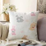 - 00Tempo - Realhomes  Renkli Tavşanlar Temalı Dijital Baskılı Özel Tasarım Modern Raşel Kadife Yastık Kırlent Kılıfı Realhomes