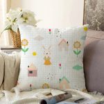 Kareli Zeminde Sevimli Tavşan Motifli Dijital Baskılı Özel Tasarım Modern Raşel Kadife Yastık Kırlent Kılıfı Realhomes