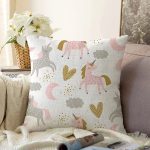 - Sonil-K1282-Gorsel - Realhomes Sevimli Unicorn Temalı Dijital Baskılı Özel Tasarım Modern Raşel Kadife Yastık Kırlent Kılıfı Realhomes