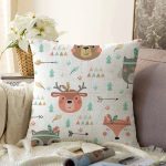 Sevimli Orman Hayvanları Motifli Dijital Baskılı Özel Tasarım Modern Raşel Kadife Yastık Kırlent Kılıfı Realhomes