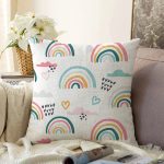 - Print - Realhomes  Gökkuşağı Kalp Ve Bulut Motifli Dijital Baskılı Özel Tasarım Modern Raşel Kadife Yastık Kırlent Kılıfı Realhomes