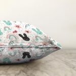 - Print - Realhomes  Uyku Odası Temalı Tavşan Desenli Dijital Baskılı Özel Tasarım Modern Raşel Kadife Yastık Kırlent Kılıfı Realhomes