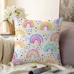 Suluboya Gökkuşağı Temalı Dijital Baskılı Özel Tasarım Modern Raşel Kadife Yastık Kırlent Kılıfı Realhomes