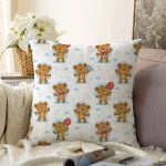 - Печать - Realhomes  Ayıcık Desenli Dijital Baskılı Özel Tasarım Modern Raşel Kadife Yastık Kırlent Kılıfı Realhomes