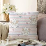 Çizgili Zemin Sevimli Koç Desenli Dijital Baskılı Özel Tasarım Modern Raşel Kadife Yastık Kırlent Kılıfı Realhomes