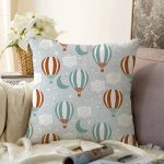 - Sonil-K1302-Gorsel - Realhomes  Uçan Balon Bulut Ve Ay Desenli Dijital Baskılı Özel Tasarım Modern Raşel Kadife Yastık Kırlent Kılıfı Realhomes
