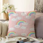 - Sonil-K1303-Gorsel - Realhomes  Gökkuşağı Ve Bulut Motifli Dijital Baskılı Özel Tasarım Modern Raşel Kadife Yastık Kırlent Kılıfı Realhomes