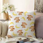 - Seamless pattern with monkey and yellow banana - Realhomes  Maymun Ve Muz Desenli Dijital Baskılı Özel Tasarım Modern Raşel Kadife Yastık Kırlent Kılıfı Realhomes