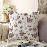- Sonil-K1308-Gorsel - Realhomes Çiçek Ve Koyun Motifli Dijital Baskılı Özel Tasarım Modern Şönil Yastık Kırlent Kılıfı Realhomes