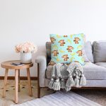 - Seamless pattern with monkey and yellow banana - Realhomes  Mavi Zeminde Maymun Ve Muz Motifli Dijital Baskılı Özel Tasarım Modern Raşel Kadife Yastık Kırlent Kılıfı Realhomes