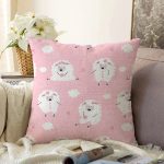 - Cute pink pattern with lambs. - Realhomes  Pembe Zeminde Koyun Motifli Dijital Baskılı Özel Tasarım Modern Raşel Kadife Yastık Kırlent Kılıfı Realhomes