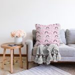 - Seamless childish pattern with trendy rainbows. Creative scandin - Realhomes  Pembe Zeminde Gökkuşağı Desenli Dijital Baskılı Özel Tasarım Modern Raşel Kadife Yastık Kırlent Kılıfı Realhomes