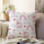 - Sonil-K1317-Gorsel - Realhomes  Sevimli Tavşan Ve Gökkuşağı Temalı Dijital Baskılı Özel Tasarım Modern Raşel Kadife Yastık Kırlent Kılıfı Realhomes