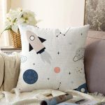 - Mobile - Realhomes Gezegen Roket Ve Uzay Temalı Dijital Baskılı Özel Tasarım Modern Şönil Yastık Kırlent Kılıfı Realhomes