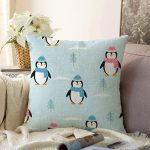 Atkılı Penguen Desenli Dijital Baskılı Özel Tasarım Modern Raşel Kadife Yastık Kırlent Kılıfı Realhomes