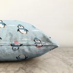 Atkılı Penguen Desenli Dijital Baskılı Özel Tasarım Modern Raşel Kadife Yastık Kırlent Kılıfı Realhomes