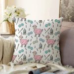 Sevimli Pembe Koyuna Motifli Dijital Baskılı Özel Tasarım Modern Raşel Kadife Yastık Kırlent Kılıfı Realhomes