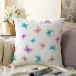 Rengarenk Kelebek Motifli Dijital Baskılı Özel Tasarım Modern Raşel Kadife Yastık Kırlent Kılıfı Realhomes