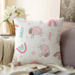 - Графика и иллюстрации - Realhomes Pembe Sevimli Koyun Temalı Dijital Baskılı Özel Tasarım Modern Raşel Kadife Yastık Kırlent Kılıfı Realhomes