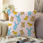 - Sonil-K1334-Gorsel - Realhomes  Ayıcık Tavşan Ve Ördek Desenli Dijital Baskılı Özel Tasarım Modern Raşel Kadife Yastık Kırlent Kılıfı Realhomes