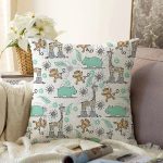 - Sonil-K1336-Gorsel - Realhomes  Sevimli Zürafa Ve Maymun Desenli Dijital Baskılı Özel Tasarım Modern Raşel Kadife Yastık Kırlent Kılıfı Realhomes