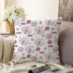 - Print - Realhomes Pembe Kelebek Motifli Dijital Baskılı Özel Tasarım Modern Raşel Kadife Yastık Kırlent Kılıfı Realhomes