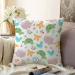 - 列印 - Realhomes Sevimli Kaplumbağa Kirpi Motifli Dijital Baskılı Özel Tasarım Modern Raşel Kadife Yastık Kırlent Kılıfı Realhomes