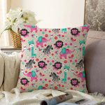 Rengarenk Orman Hayvanları Motifli Dijital Baskılı Özel Tasarım Modern Raşel Kadife Yastık Kırlent Kılıfı Realhomes