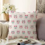 Sevimli Pembe Baykuşlar Temalı Dijital Baskılı Özel Tasarım Modern Raşel Kadife Yastık Kırlent Kılıfı Realhomes