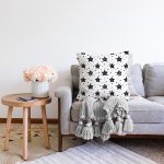 - Sonil-K1353-Gorsel-1 - Realhomes Beyaz Zemin Siyah Yıldız Motifli Dijital Baskılı Özel Tasarım Modern Raşel Kadife Yastık Kırlent Kılıfı Realhomes