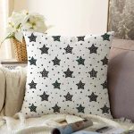 - Sonil-K1353-Gorsel - Realhomes Beyaz Zemin Siyah Yıldız Motifli Dijital Baskılı Özel Tasarım Modern Raşel Kadife Yastık Kırlent Kılıfı Realhomes