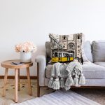 Sarı Tramvay Dijital Baskılı Dekoratif Modern Raşel Kadife Yastık Kırlent Kılıfı Realhomes