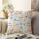 - Print - Realhomes Kuş Ve Tavuk Tasarımlı Dijital Baskılı Özel Tasarım Modern Raşel Kadife Yastık Kırlent Kılıfı Realhomes