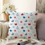 - Печать - Realhomes  Denizci Temalı Çocuk Odası Dijital Baskılı Özel Tasarım Modern Raşel Kadife Yastık Kırlent Kılıfı Realhomes