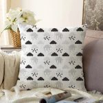 Siyah Beyaz Bulut Motifli Dijital Baskılı Özel Tasarım Modern Raşel Kadife Yastık Kırlent Kılıfı Realhomes