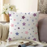 - Печать - Realhomes  Beyaz Zeminde Renkli Yıldız Temalı Dijital Baskılı Özel Tasarım Modern Raşel Kadife Yastık Kırlent Kılıfı Realhomes