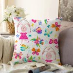 - Seamless background with a hare. - Realhomes İp Atlayan Tavşan Ve Kelebek Desenli Dijital Baskılı Özel Tasarım Modern Raşel Kadife Yastık Kırlent Kılıfı Realhomes